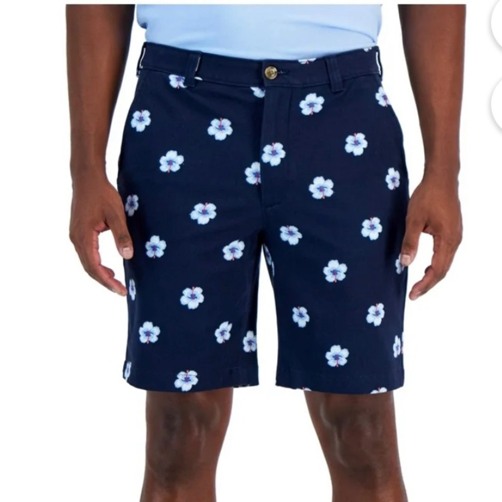 CLUB ROOM MENS CHINO ALOHA NAVY BLUE COMBO FLORAL SHORT 4-WAY STRETCH SZ 40
